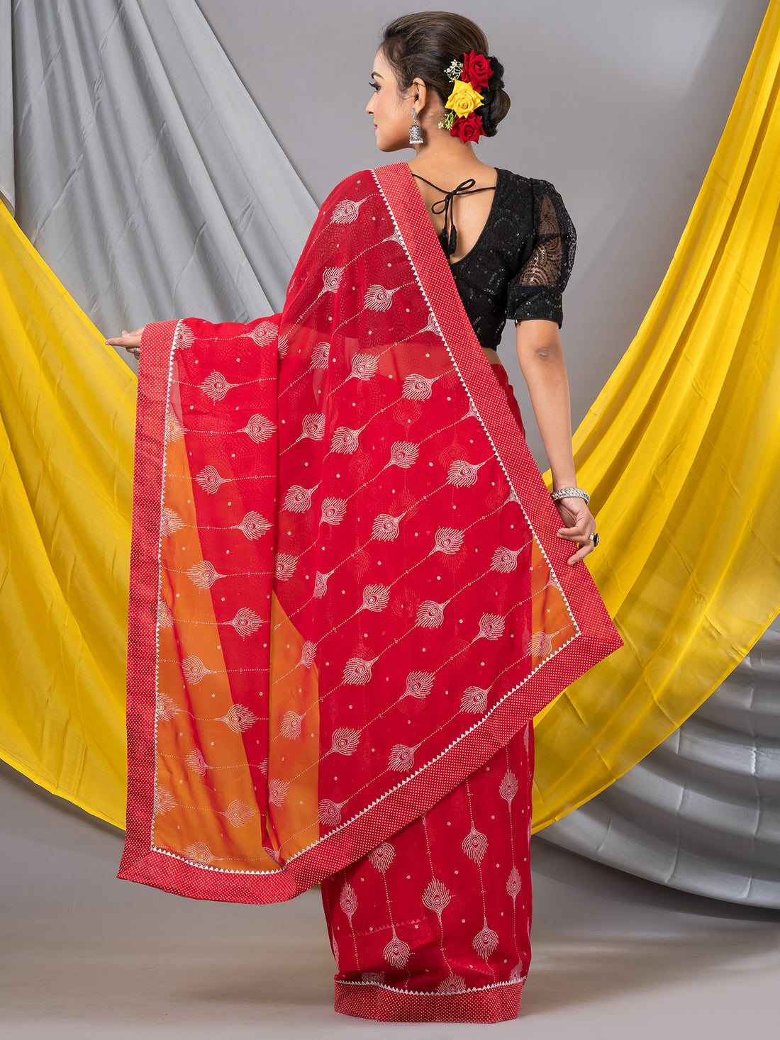 Red Georgette Handloom Woven Saree