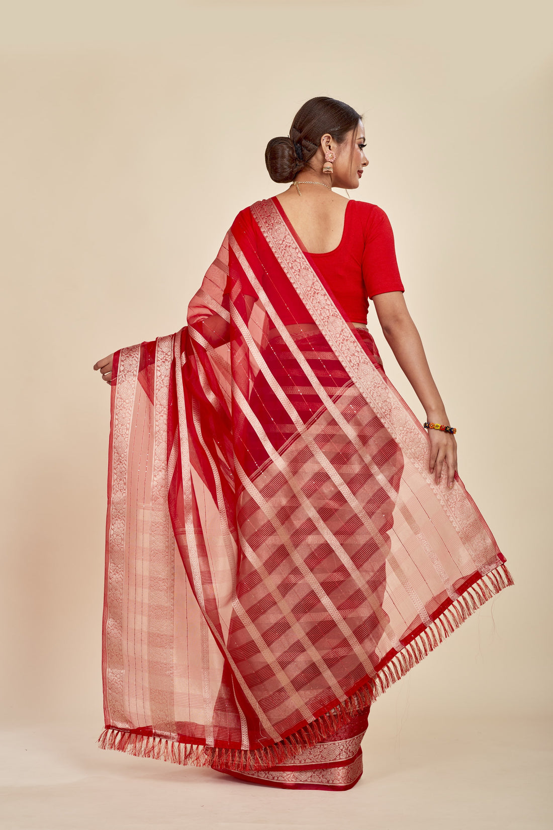 Red Casual Chiffon Designer Saree