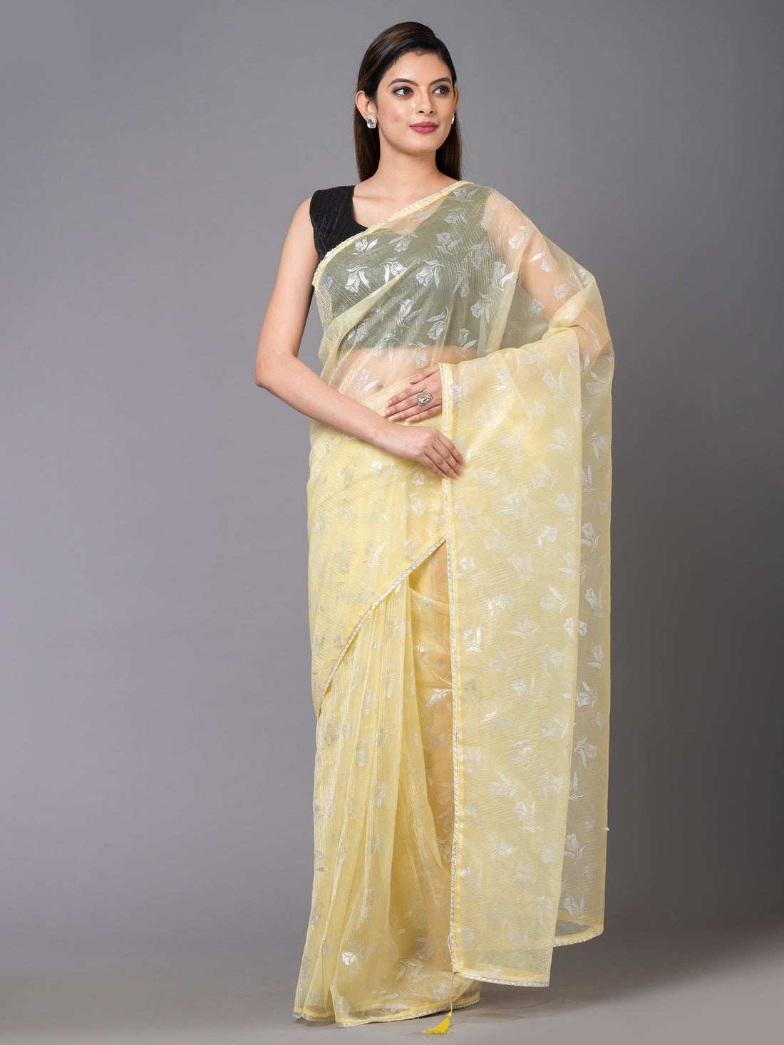 Fruit Yellow Floral Chiffon Designer Mahalasa Saree