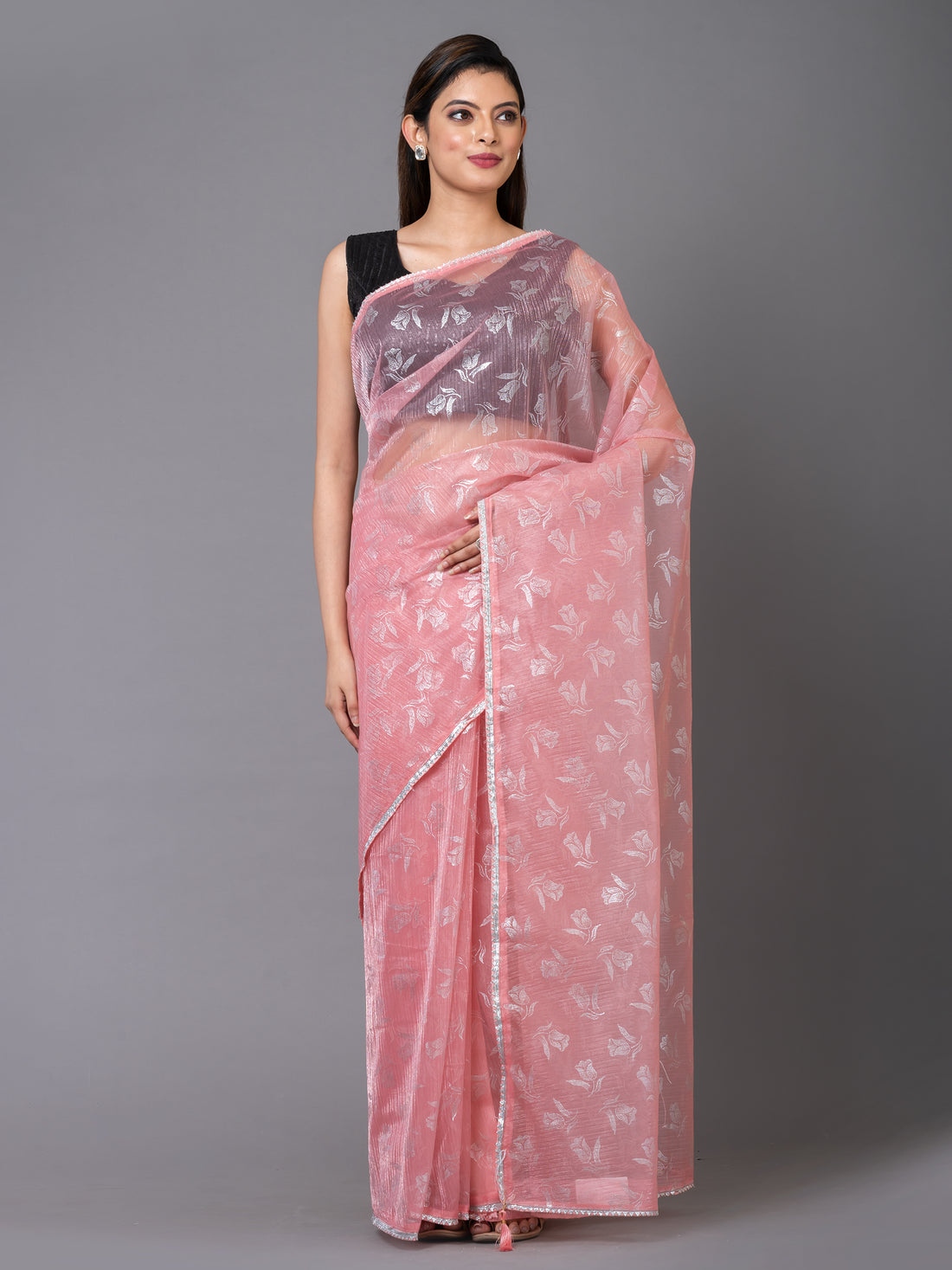 Fruit Pink Floral Chiffon Designer Mahalasa Saree