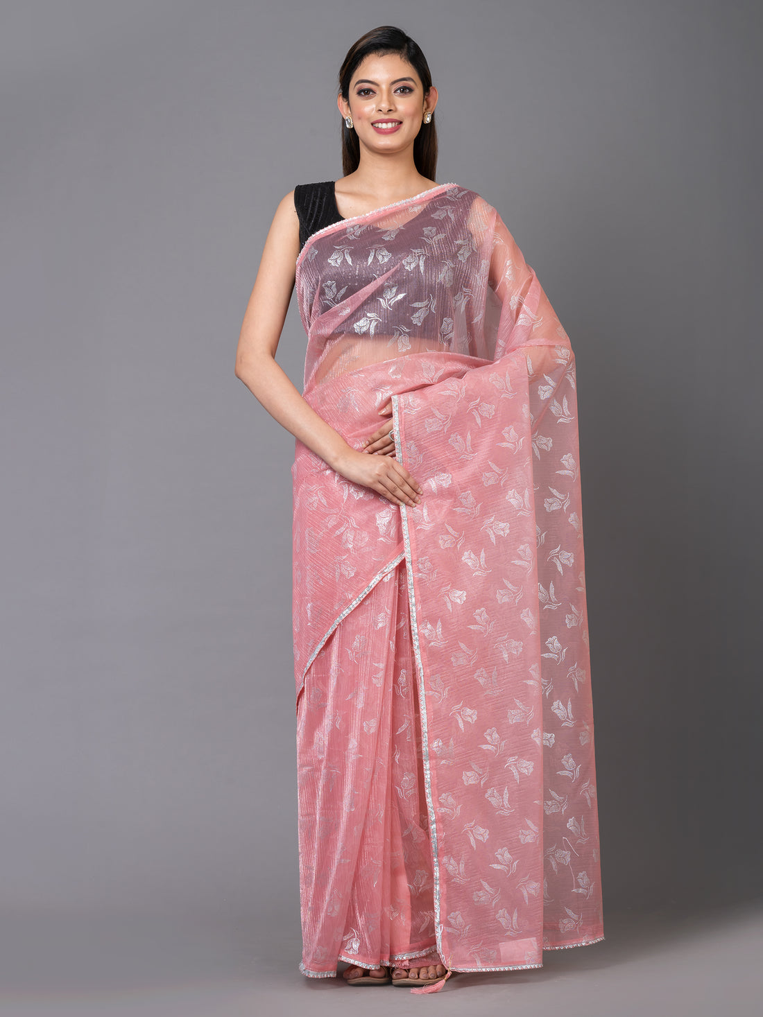 Fruit Pink Floral Chiffon Designer Mahalasa Saree