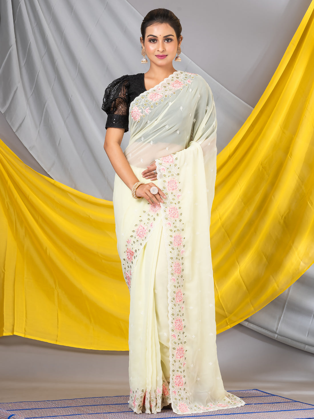 Rose Glod Light Sequins Georgette Designer Saree