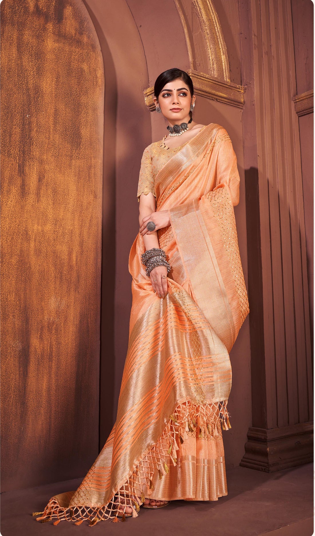 Orange Light Woven Party Wear Mahalasa Saree