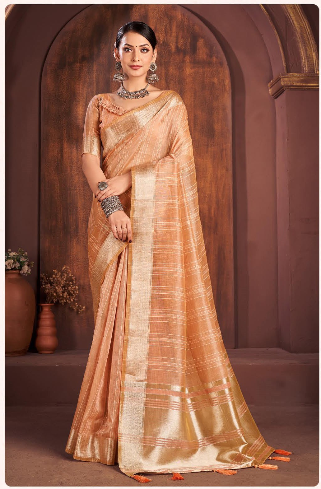 Orange Party Wear Saree Chiffon Woven Pattern Mahalasa Saree