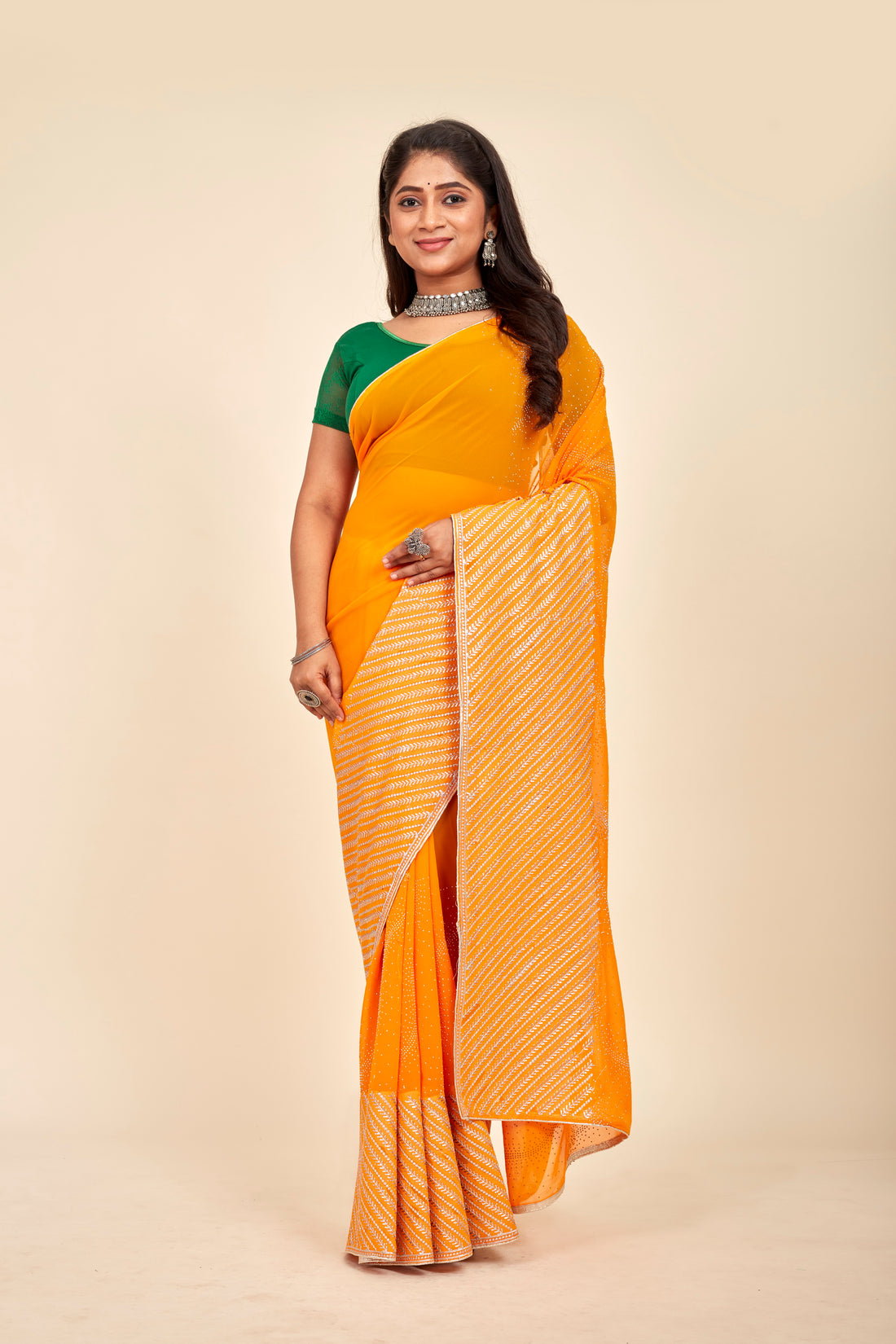 Orange Goregette Siroski Work Party Wear Mahalasa Saree