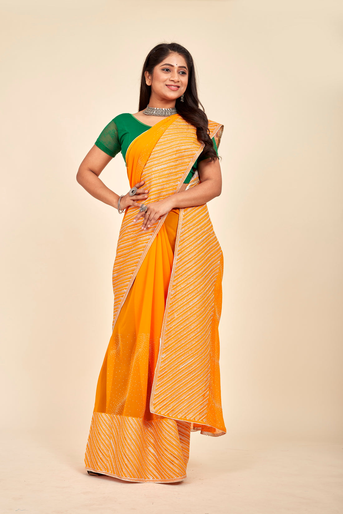 Orange Goregette Siroski Work Party Wear Mahalasa Saree