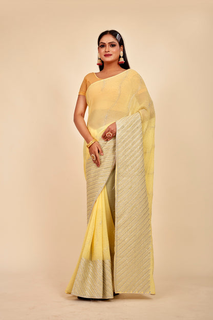 Lemon Yellow Party Wear Saree