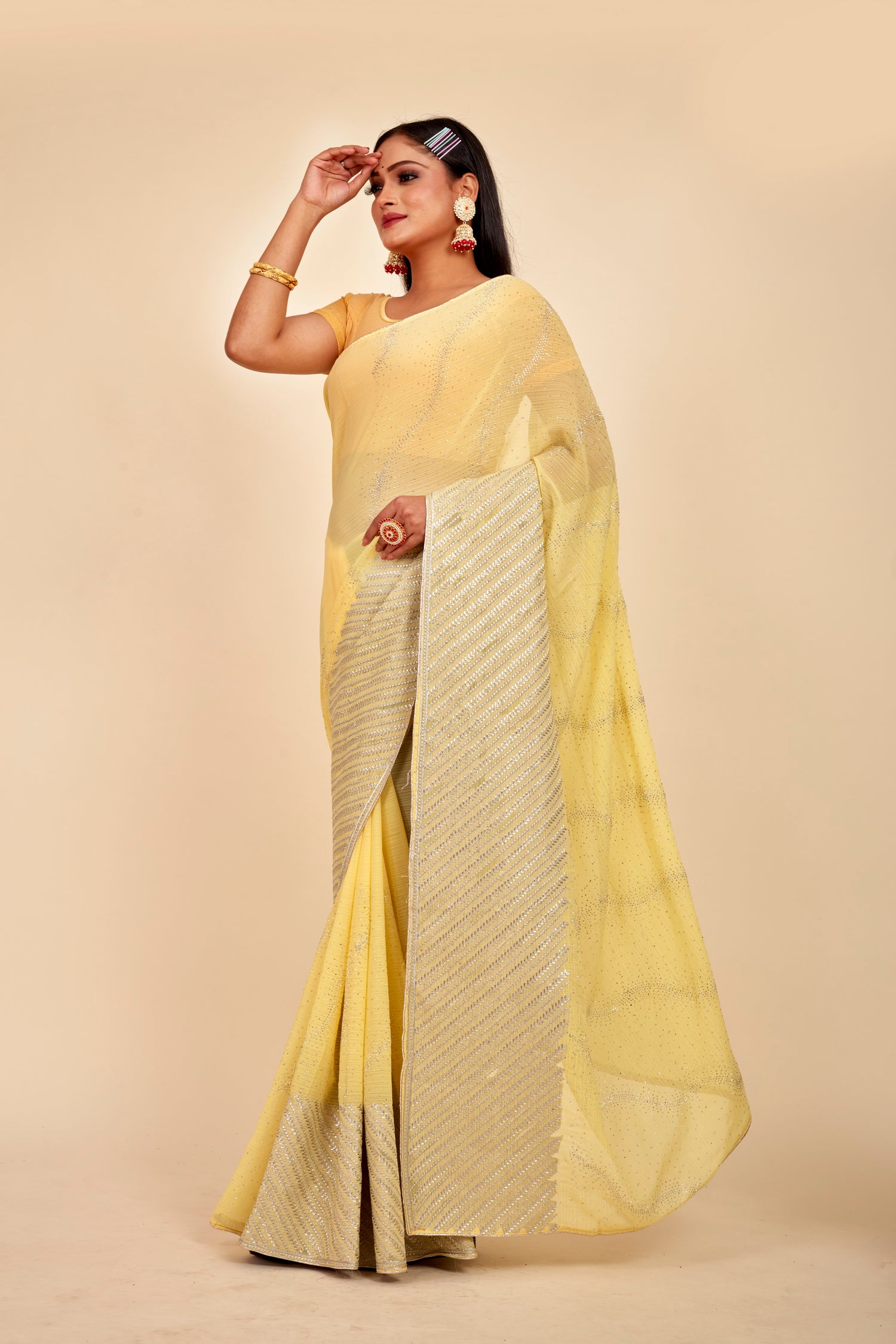 Lemon Yellow Party Wear Saree