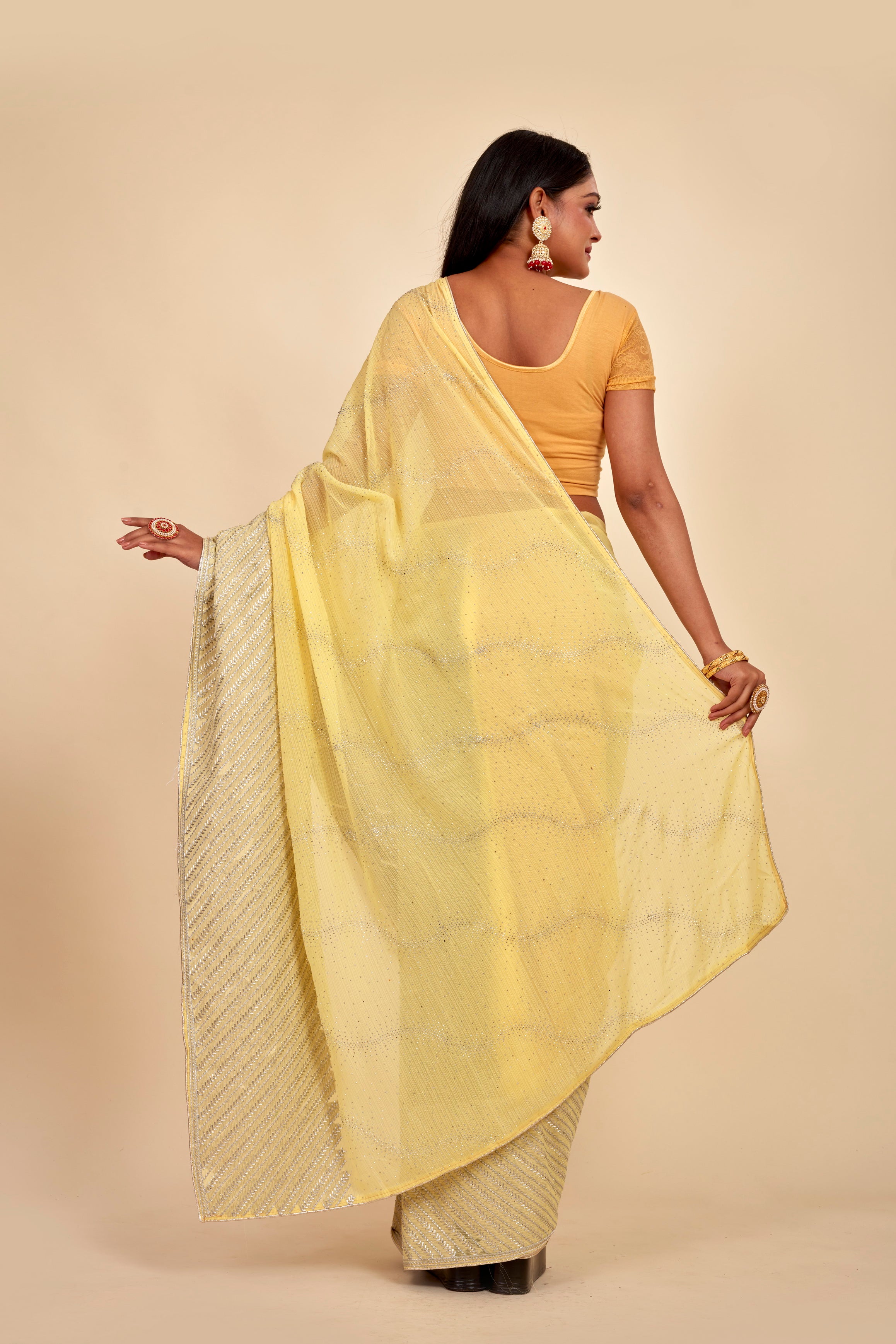 Lemon Yellow Party Wear Saree