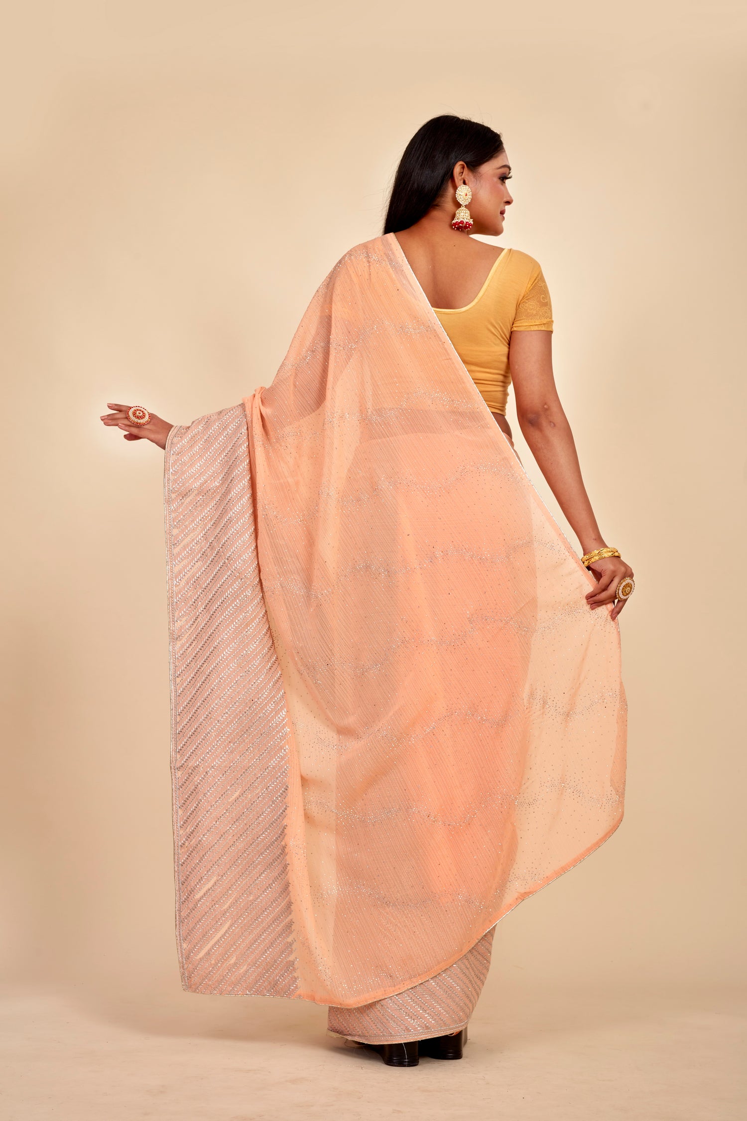 Peach Chiffon Embroidery Work Designer Mahalasa Saree