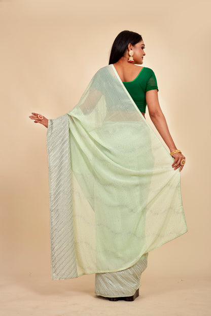 Pista  Colour Party Wear Saree With Unstiched Blouse