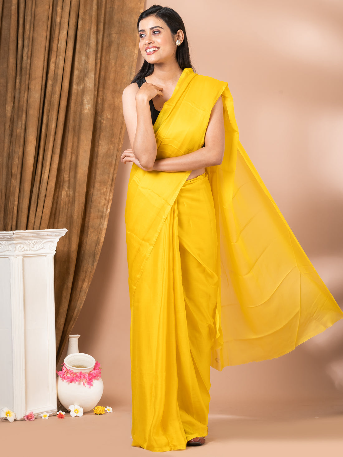 Lime Yellow Cotton Silk Digital Printed Saree