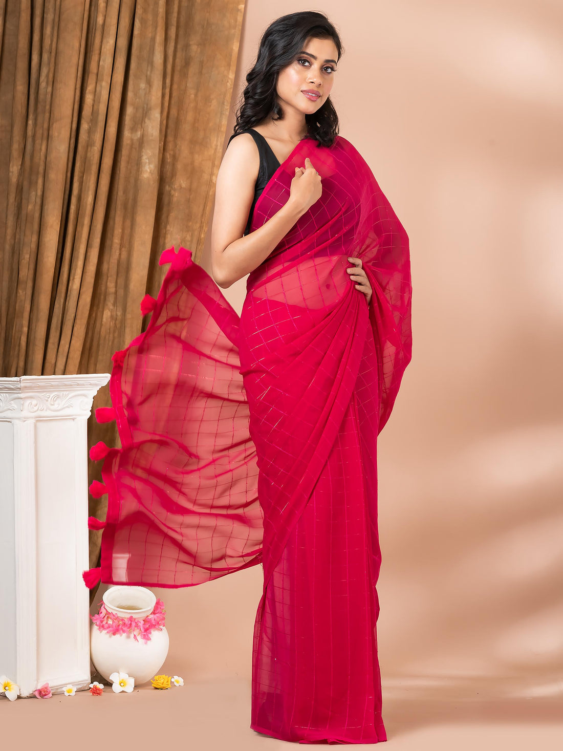 Rani Georgette Zari Stripes Designer Saree