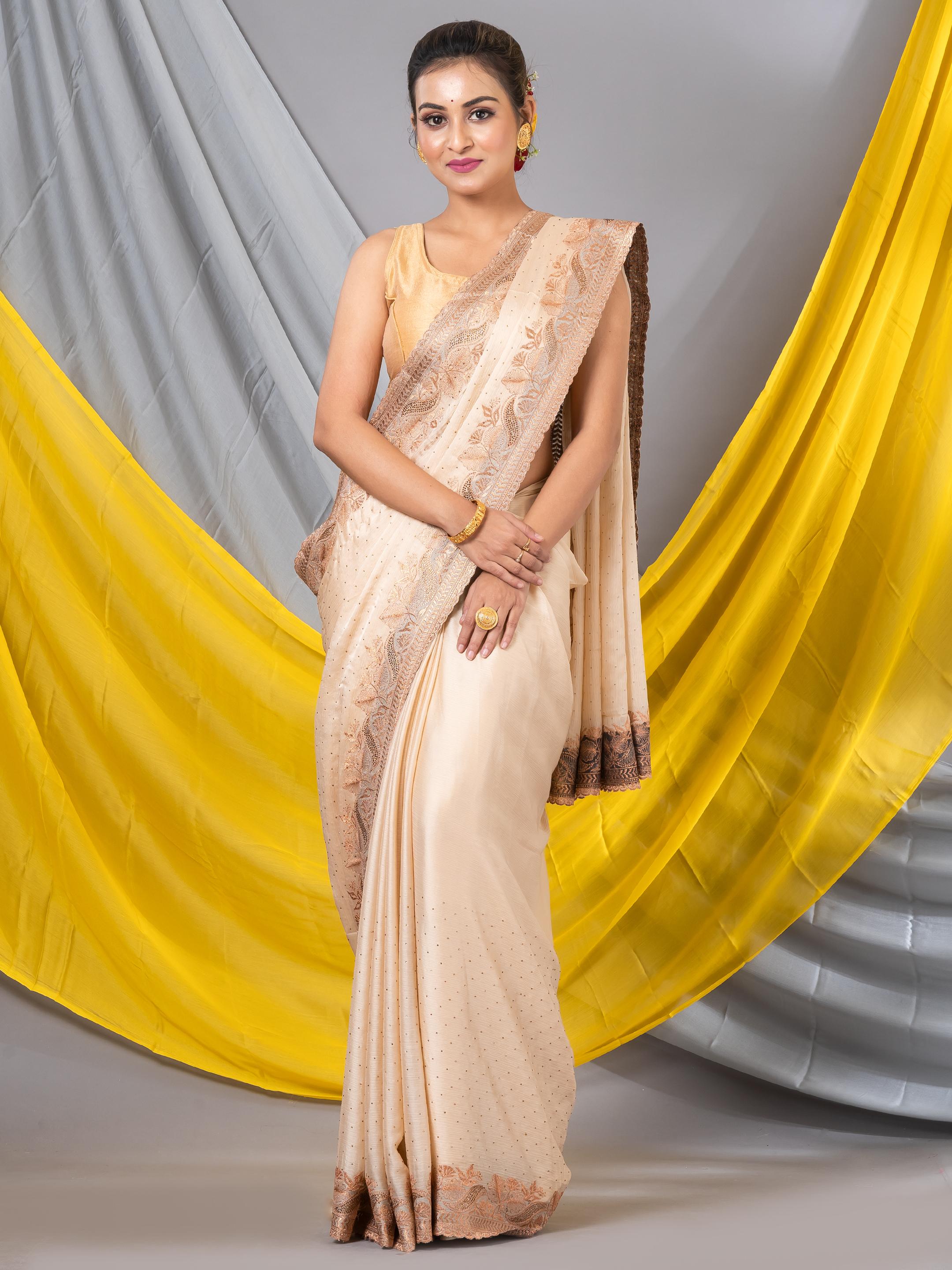 Buy Ethnic Border Work Silk Designer Saree Online