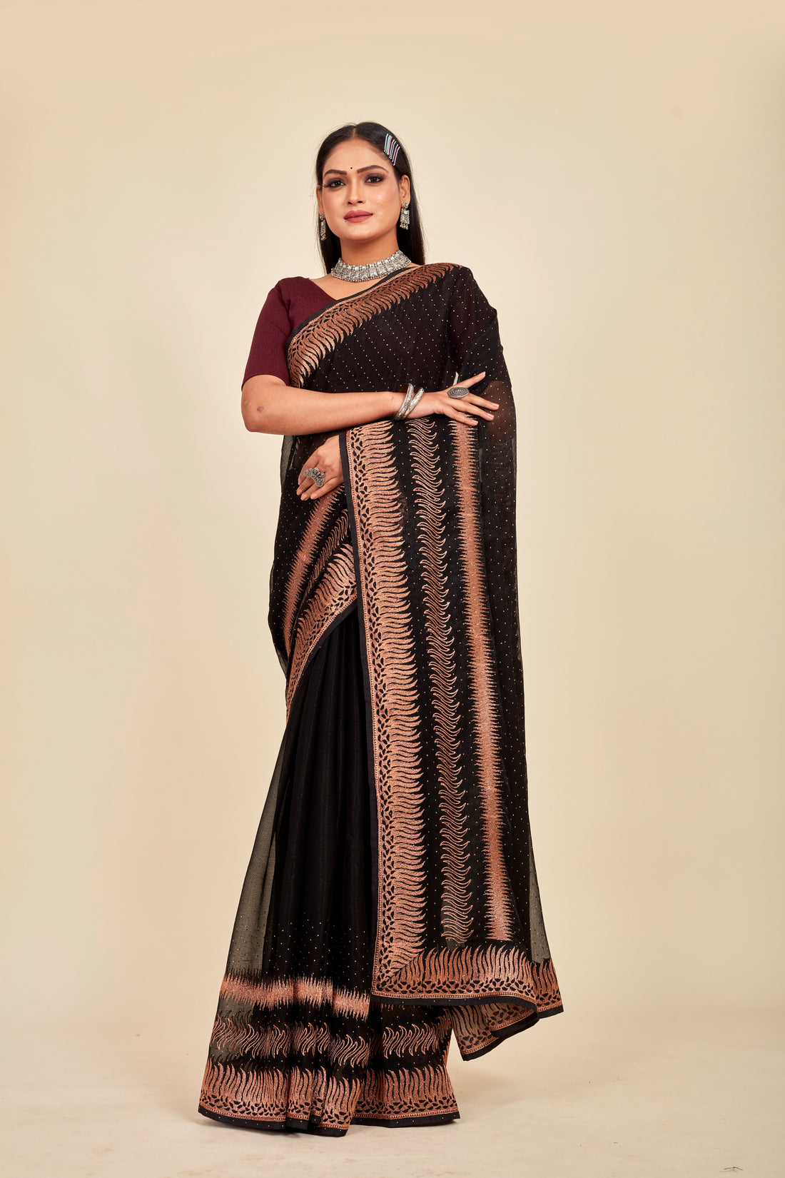 Black Zari Embroidery Swarovski  Shimmer Mahalasa Designer Saree