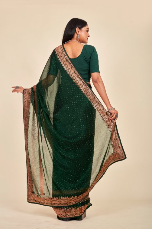 Bottle Green Shimmer Swarovski Designer Mahalasa Saree