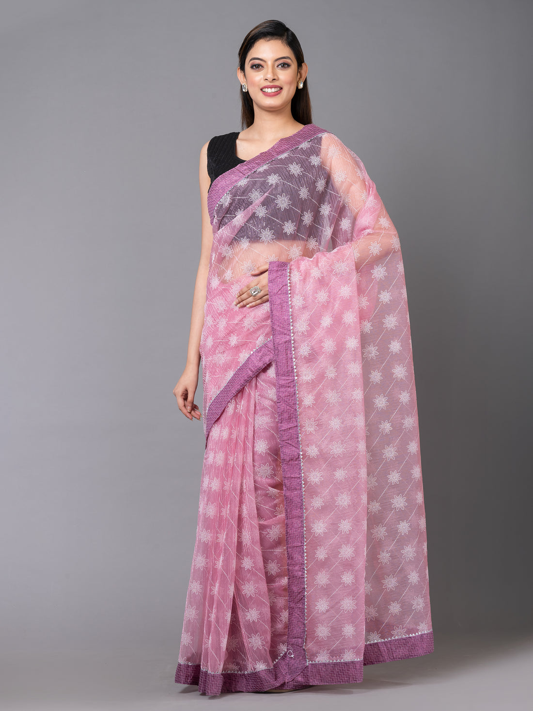 Lavender Orgenza Embelished Border Mahalasa Saree