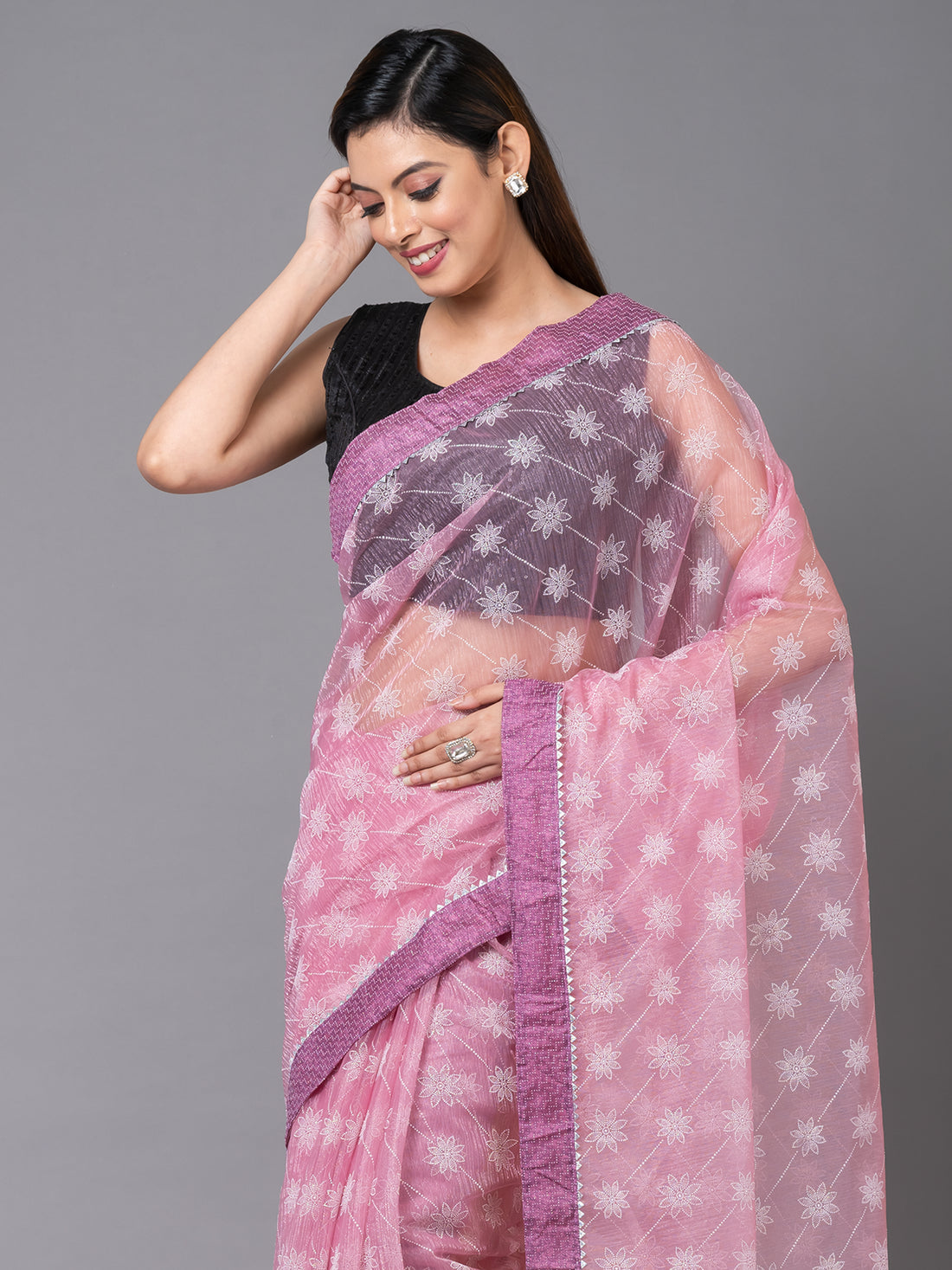 Lavender Orgenza Embelished Border Mahalasa Saree