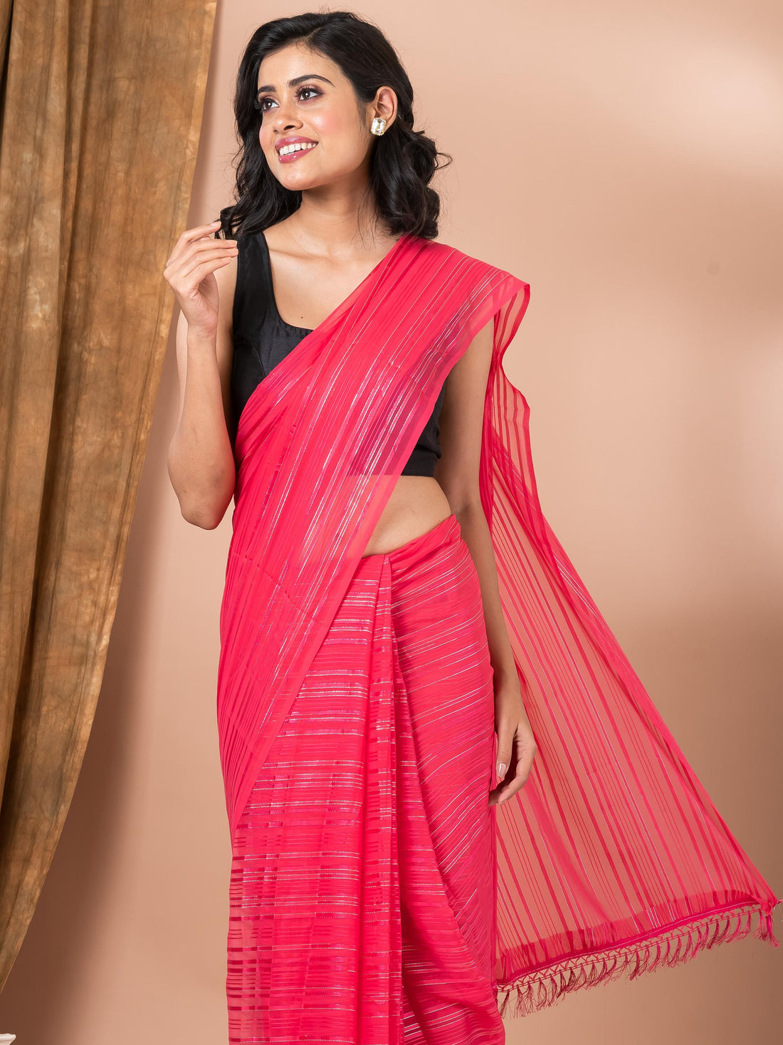 Rani Georgette Zari Stripes Pattern Saree