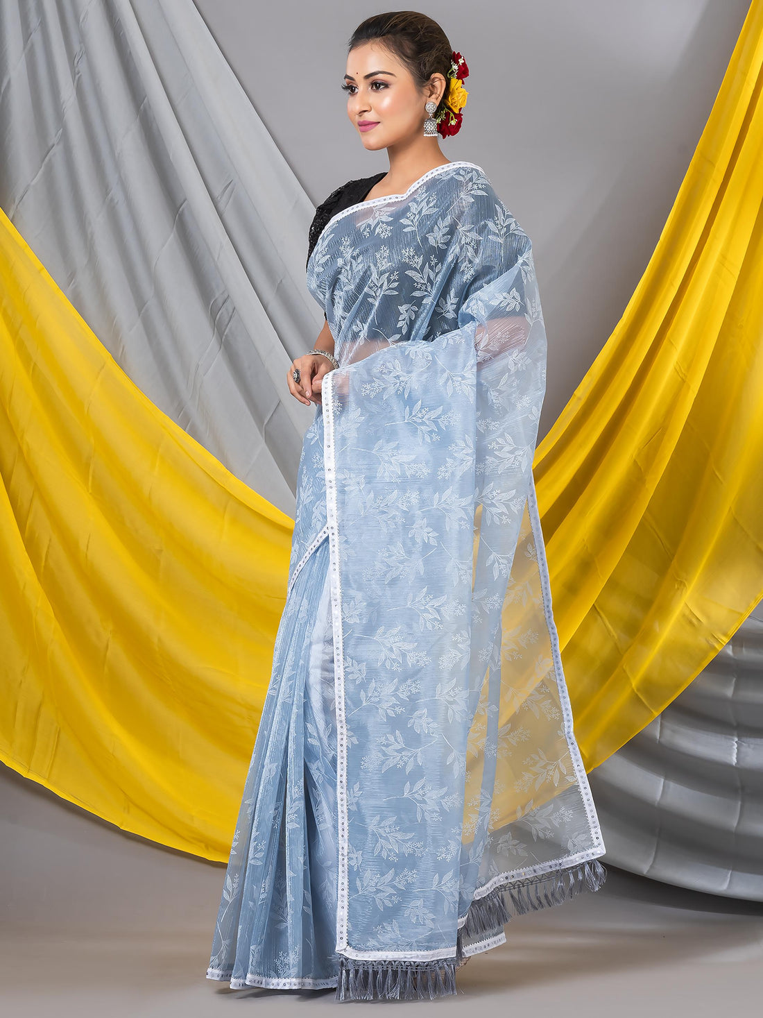 Grey Tissue Floral Pattern Designer Mahalasa Saree