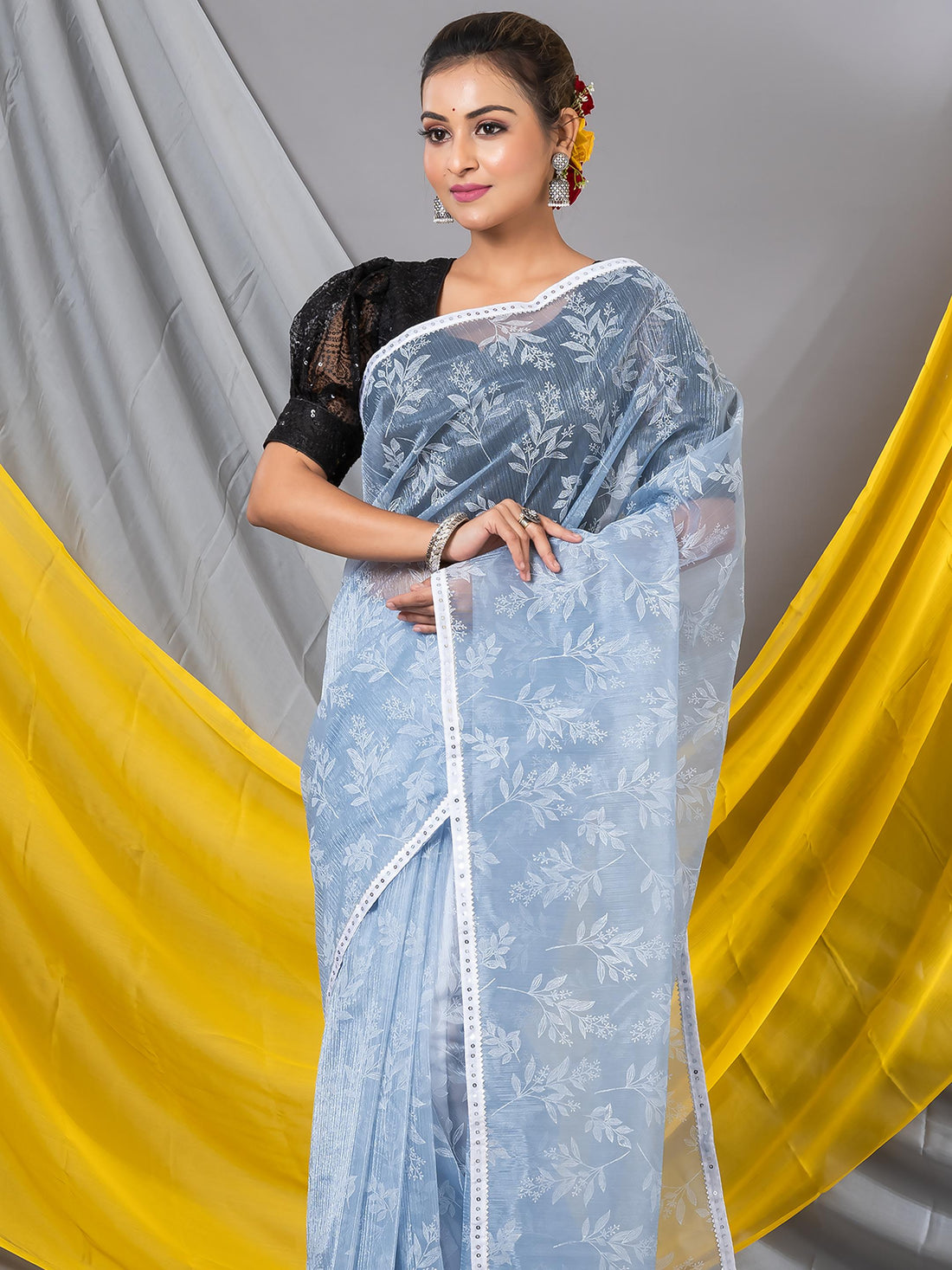 Grey Tissue Floral Pattern Designer Mahalasa Saree